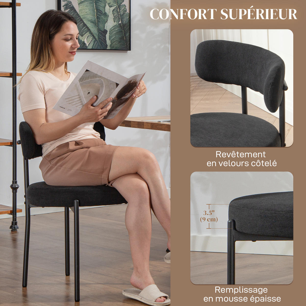 ESSZIMMERSTÜHLE 4er-Set DE-13337 Bouclé-Stoff Schwarz - Schwarz, Metall (51/76/51cm) - ComfortXL