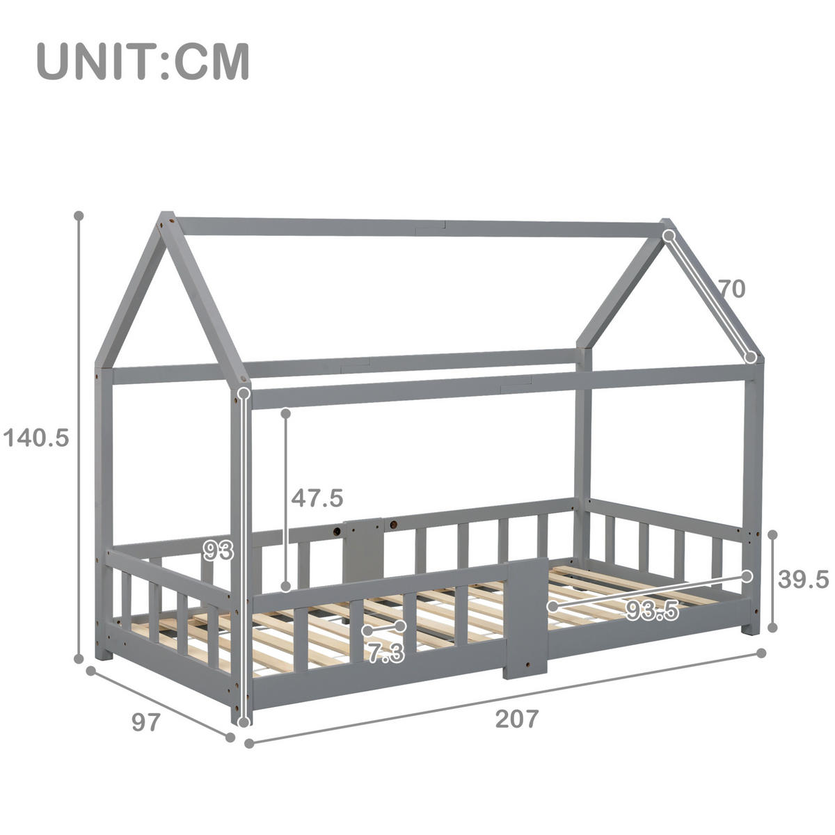 HAUSBETT 90/200 cm in Grau – Liegefläche 90/200 cm mit Tafel - Grau, Holzwerkstoff (90/200cm) - BEAOK
