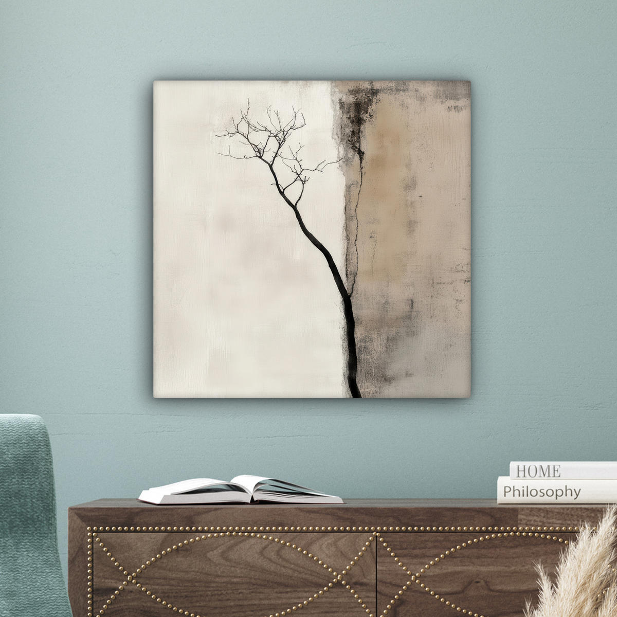 LEINWANDBILD Wabi sabi - Pflanze - Beige Wandbild Wohnzimmer 50x50 cm - Taupe, Textil (50/50cm) - MuchoWow