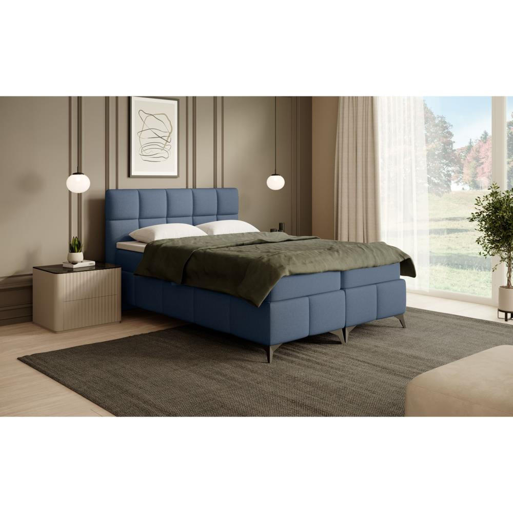 BOXBETT Solido mit Bettkasten 140x200 cm blau - Blau/Schwarz, Textil/Metall (140/200cm) - Beautysofa