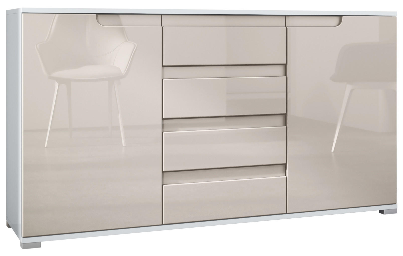 SIDEBOARD Sylt Sandgrau Hochglanz / Weiß Hochglanz - Sandfarben, Holzwerkstoff (138.5/75.5/35cm) - Vladon