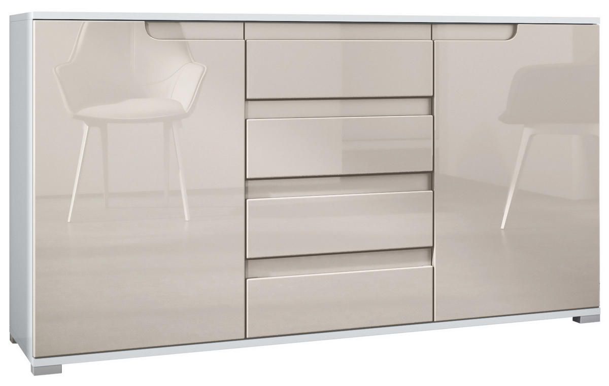 SIDEBOARD Sylt Sandgrau Hochglanz / Weiß Hochglanz - Sandfarben, Holzwerkstoff (138.5/75.5/35cm) - Vladon
