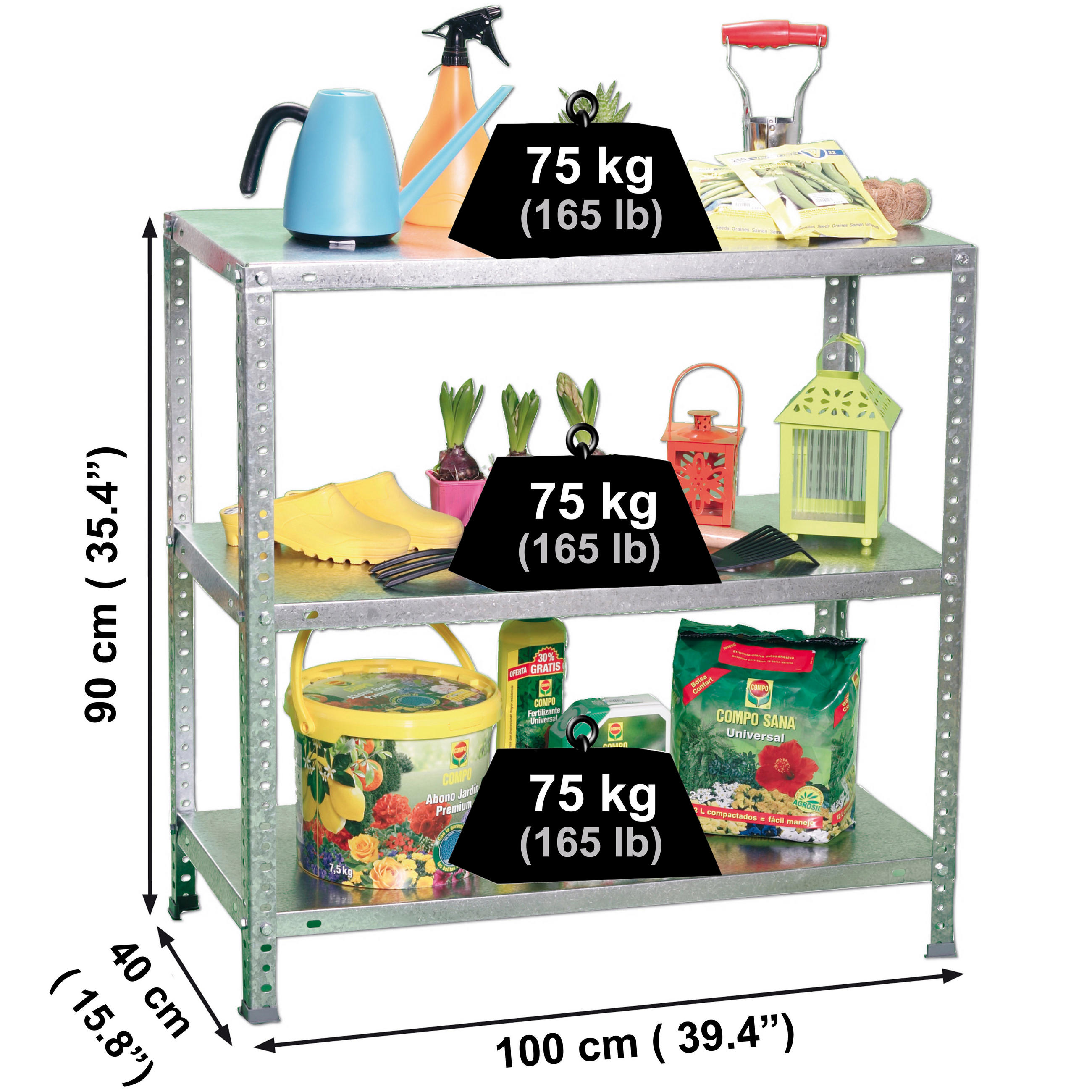 SCHRAUBREGAL PANDA MINI | HxBxT 90x100x40cm | Fachlast 75kg | Verzinkt - Silberfarben, Metall (100/90/40cm) - PROREGAL