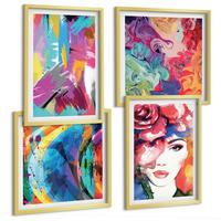 BILDER SET 4er Set - 50x50 cm & 40x60 cm Goldrahmen - Farbenfrohes abstraktes Porträt - Goldfarben, Kunststoff (50/50cm) - TULUP