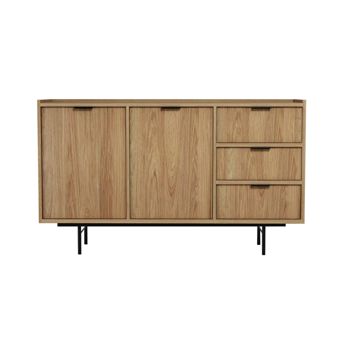 WOHNWAND Evron Kommode 150 cm TV-Board 150 cm Bücherregal 90 cm, Hikora Eiche - Eichefarben/Schwarz, Holzwerkstoff/Metall (150/90/40cm) - Beautysofa