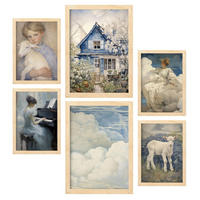 POSTER Set Mit 6 Romantischer Blau A3 & A4 Rahmen Aus Hellem Holz - Beige, Papier (29/3cm) - Nacnic