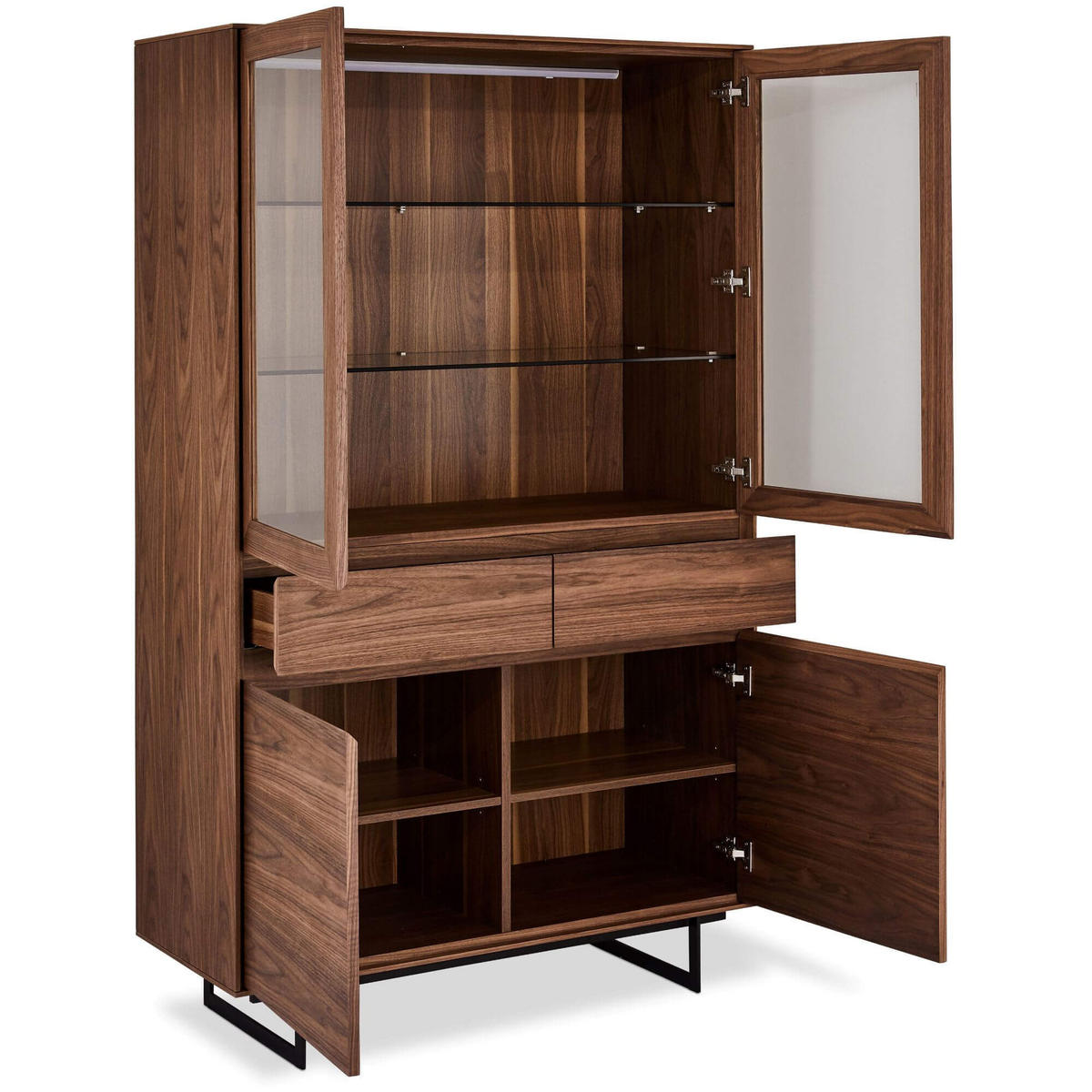 VITRINE Amerikanisches Walnussfurnier - Schwarz/Braun, Holz/Metall (110/190/45cm) - Furnhouse