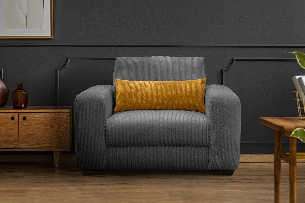 SESSEL OLI in Cordstoff dunkelgrau - Dunkelgrau, Holz/Textil (130/91/108cm) - Courtois Laville