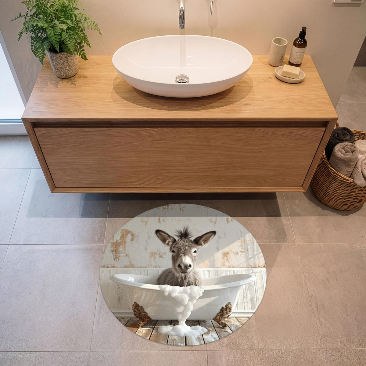 KOUPELNOVÁ PŘEDLOŽKA Osel - Zvířata - Vana - Pěna 70x70 cm - krémová, textil/plast (70/70cm)