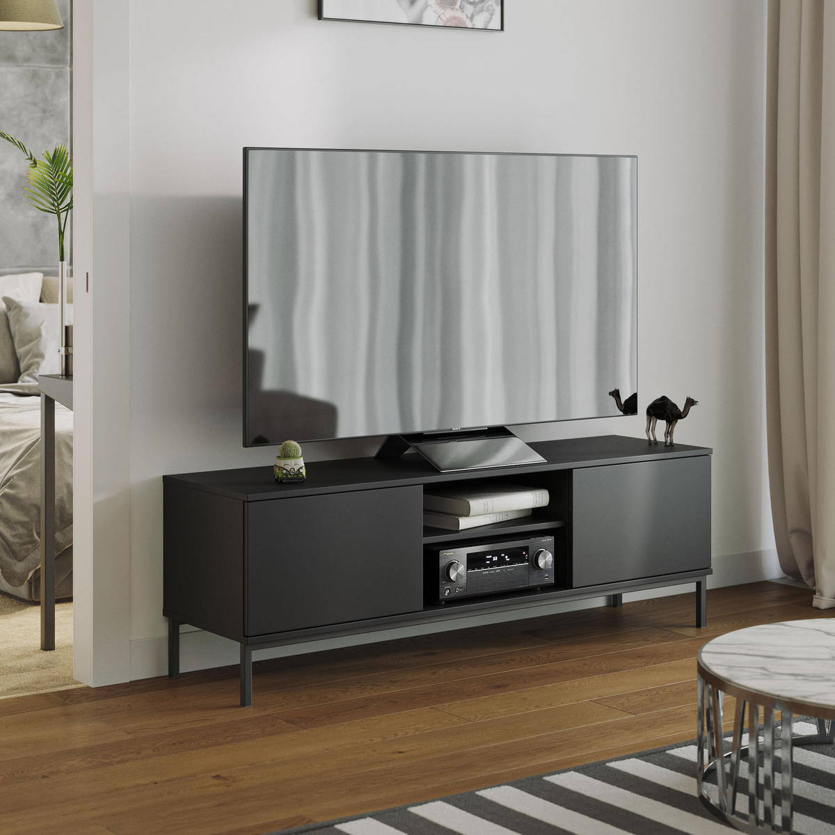 TV-LOWBOAARD Dallas 2D 150 cm Schwarz - Schwarz, Holzwerkstoff/Metall (150/50/41cm) - Ravio