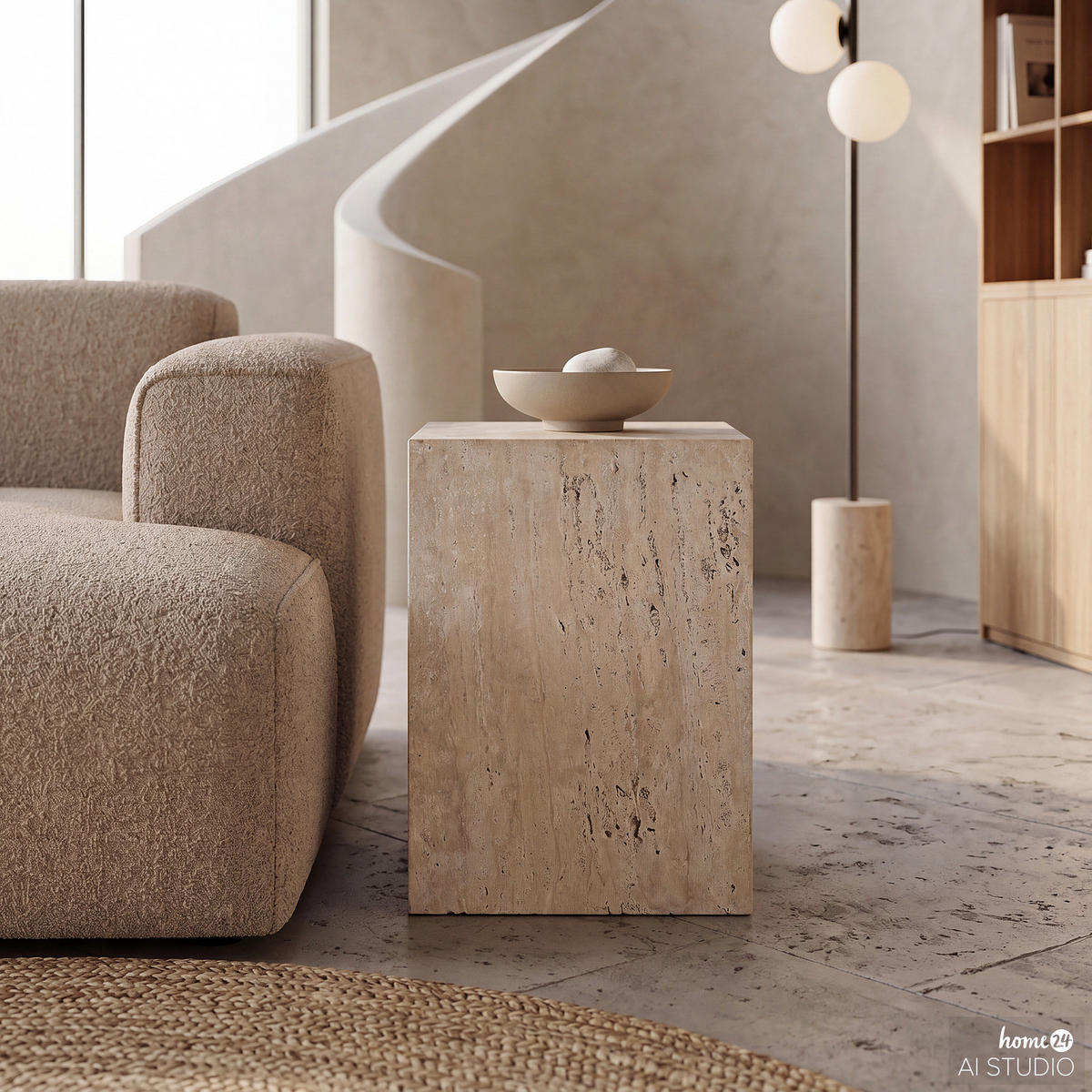BEISTELLTISCH - Travertin / Beige - Beige, Stein (30/30/48cm) - home24