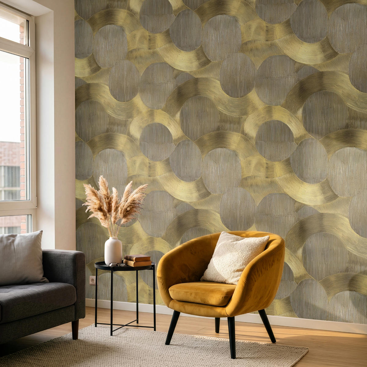 TAPETE - Modern - Geometrisch - Gold - 240x220 cm - Goldfarben, Papier (240/220cm) - OnlyWow