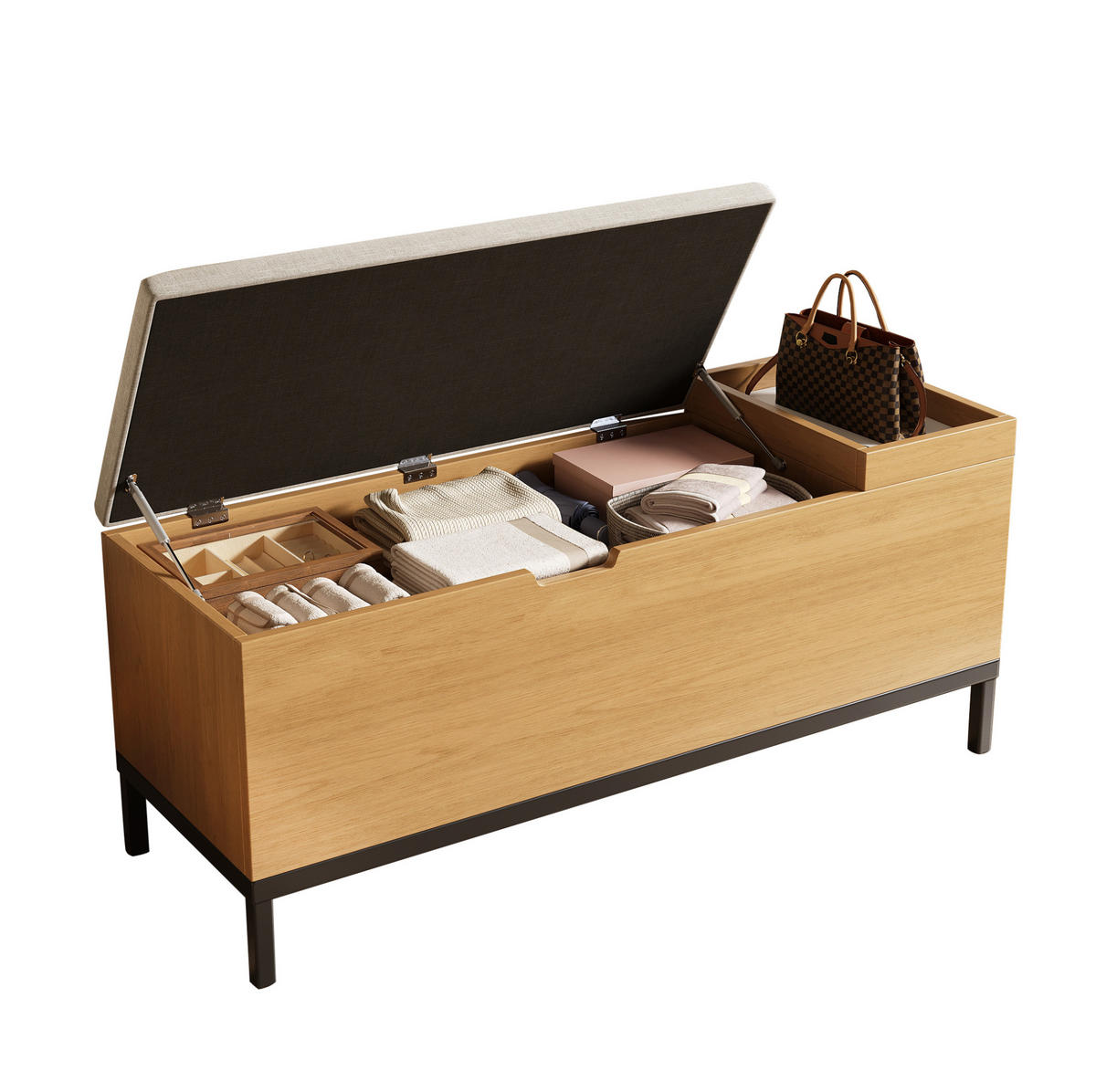 SCHUHBANK 115/49,5/40 cm natural mit Stauraum und hochwertiger Polsterung - Naturfarben, Holzwerkstoff (115/40/49.5cm) - OKWISH