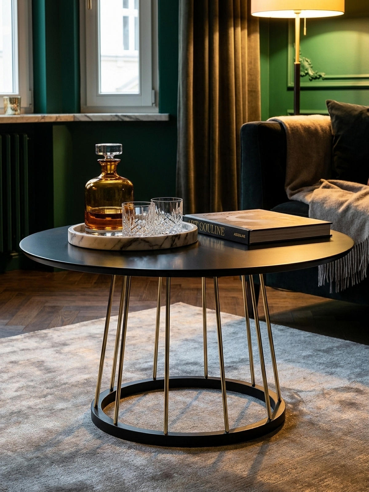 COUCHTISCH Schwarz Gold, Metall mit großer Ablagefläche, elegantes Design - Goldfarben/Schwarz, Holz/Metall (80/80/42cm) - KADIMA DESIGN