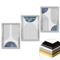 WANDBILDER 3er Set - 20x30 cm Silberner Rahmen - Abstrakte blaue Muster - Silberfarben, Kunststoff (20/30cm) - ArtPrintCave