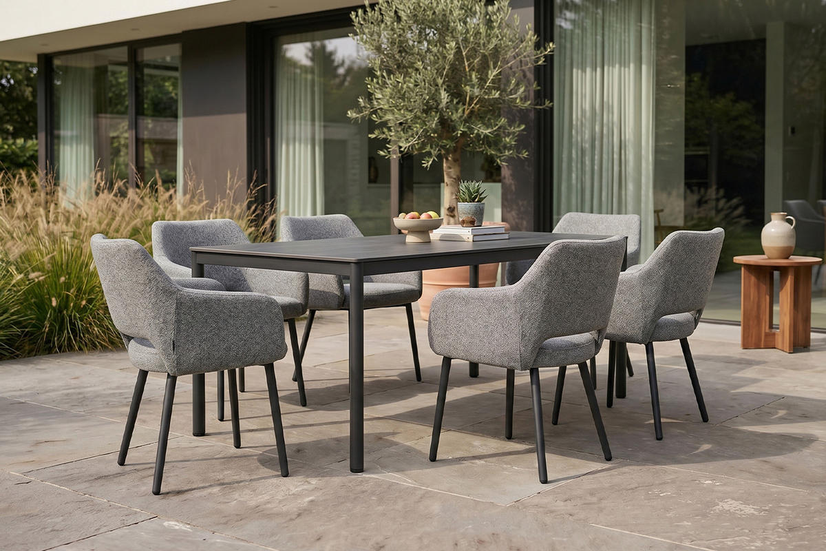 GARTEN-ESSGRUPPE AMUR 7ER SET Grau Flachgewebe, Keramik - Grau, Keramik - KAWOLA