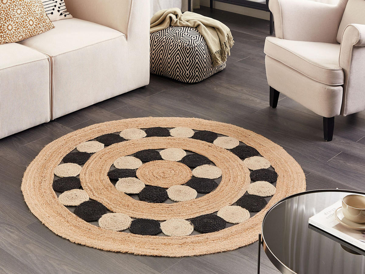TEPPICH geflochten Hovit 140/140 cm - Beige, Naturmaterialen (140/140cm) - Beliani