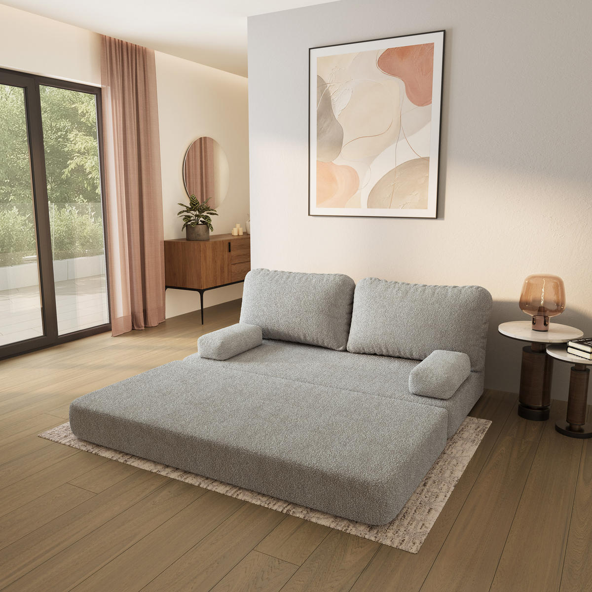 POHOVKA z pěny NIKSI s funkcí spaní Buklé látka Světle šedá - světle šedá, textil (170/86/80cm) - MASSENO