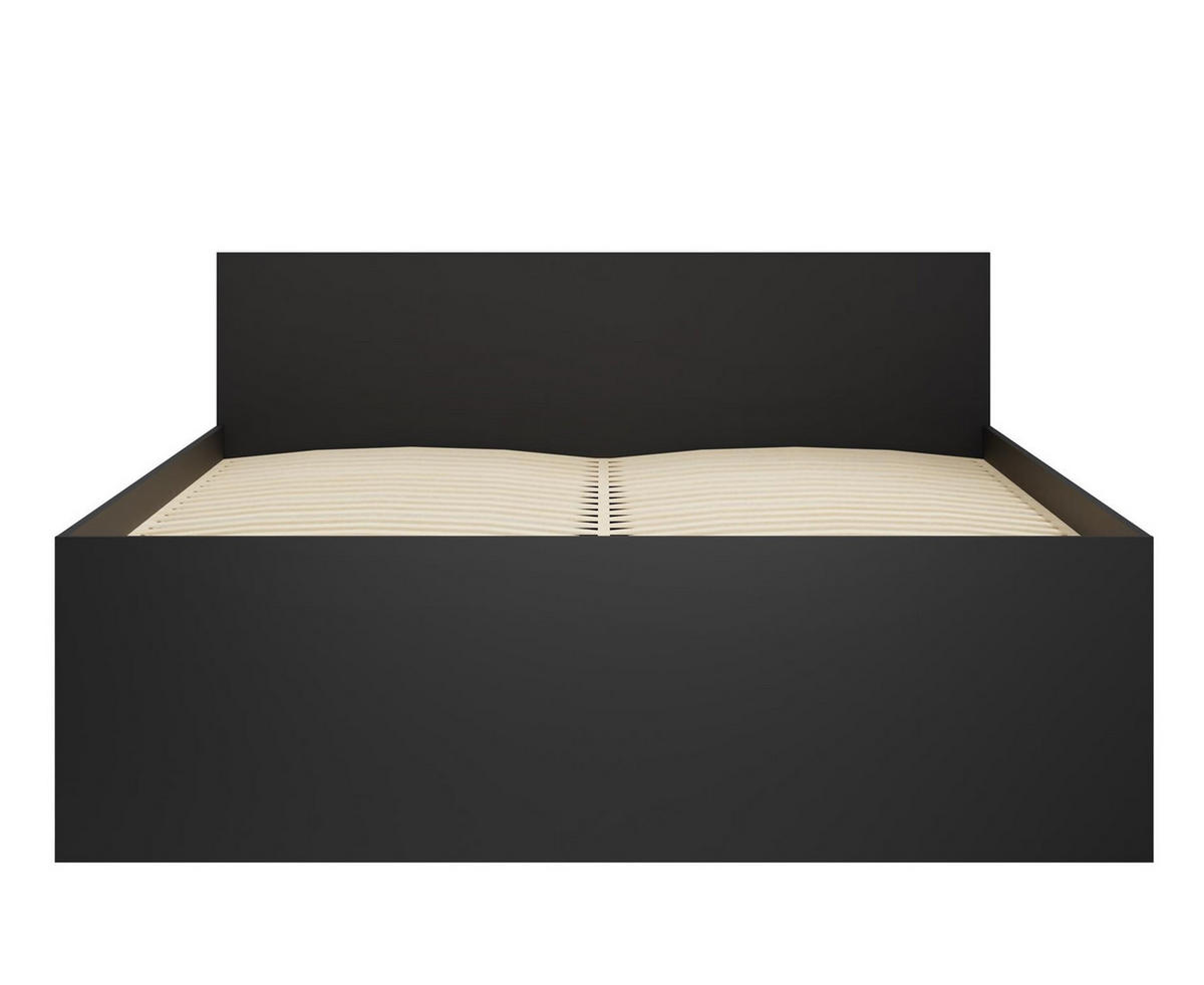 BETT Maxivo Schwarz, mit hohem Kopfteil und Holzrahmen - Schwarz, Holzwerkstoff (160/200cm) - Bettso