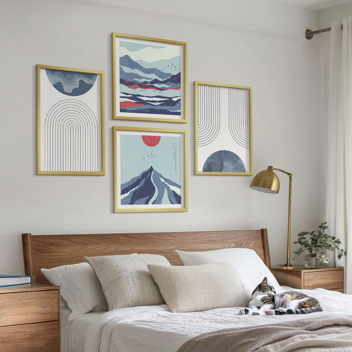 BILDER SET 4er Set - 50x50 cm & 40x60 cm Goldrahmen - Abstrakte Berglandschaften - Goldfarben, Kunststoff (50/50cm) - TULUP