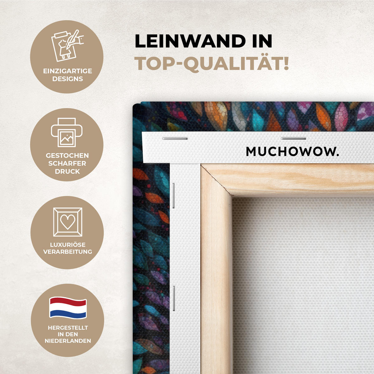 LEINWANDBILD Mosaik - Bunt - Baum - Äste Deko Wohnzimmer 20x30 cm - Multicolor, Textil (20/30cm) - MuchoWow