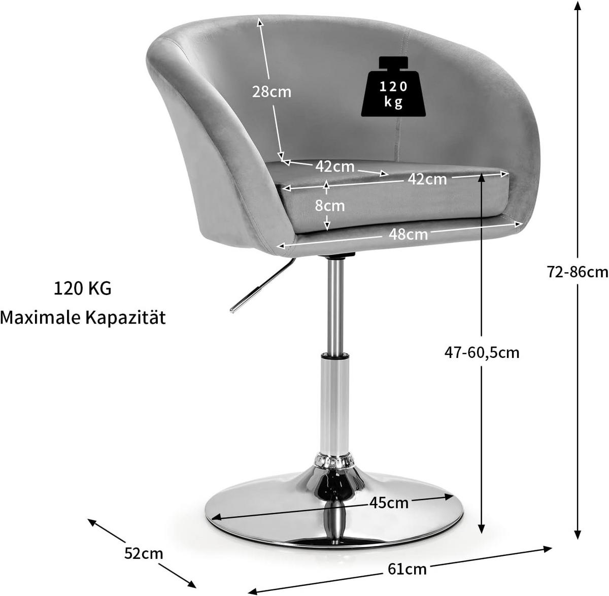 ESSZIMMERSTUHL Samt Drehsessel Grau - Grau, Metall (52/86/61cm) - COSTWAY