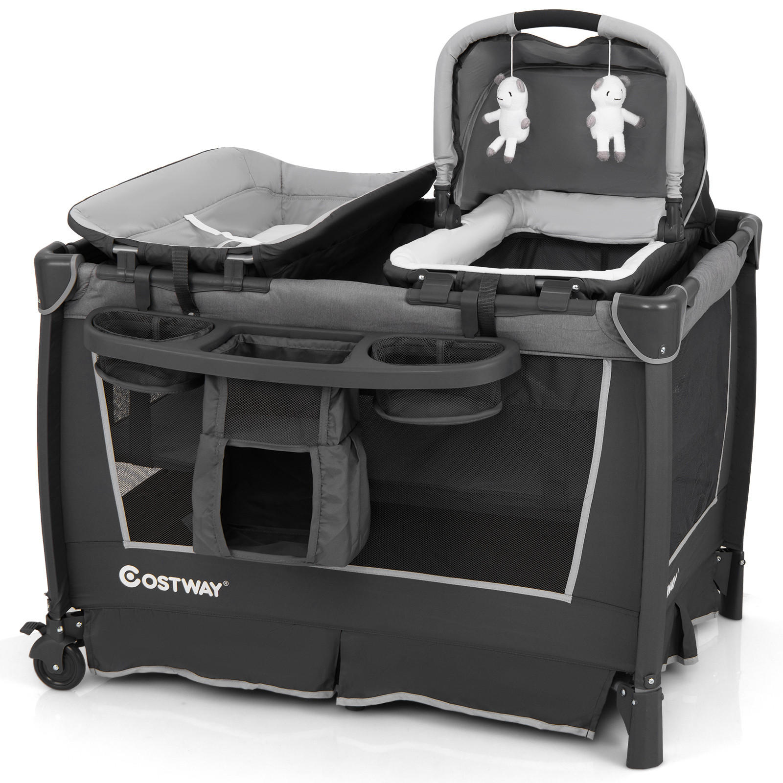 KINDERBETT mit Matratze grau - Grau, Textil - COSTWAY