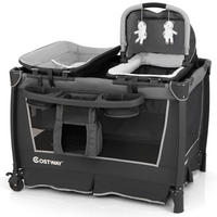 KINDERBETT mit Matratze grau - Grau, Textil - COSTWAY
