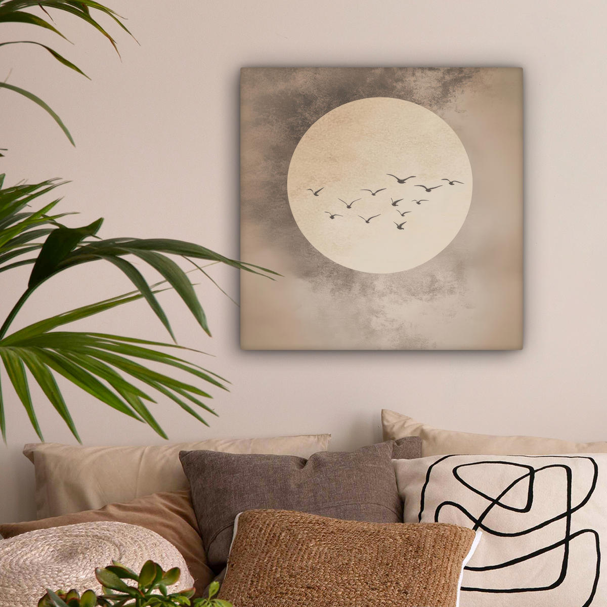 LEINWANDBILD Vogel - Beige - Japanisch 50x50 cm - Taupe, Textil (50/50cm) - MuchoWow