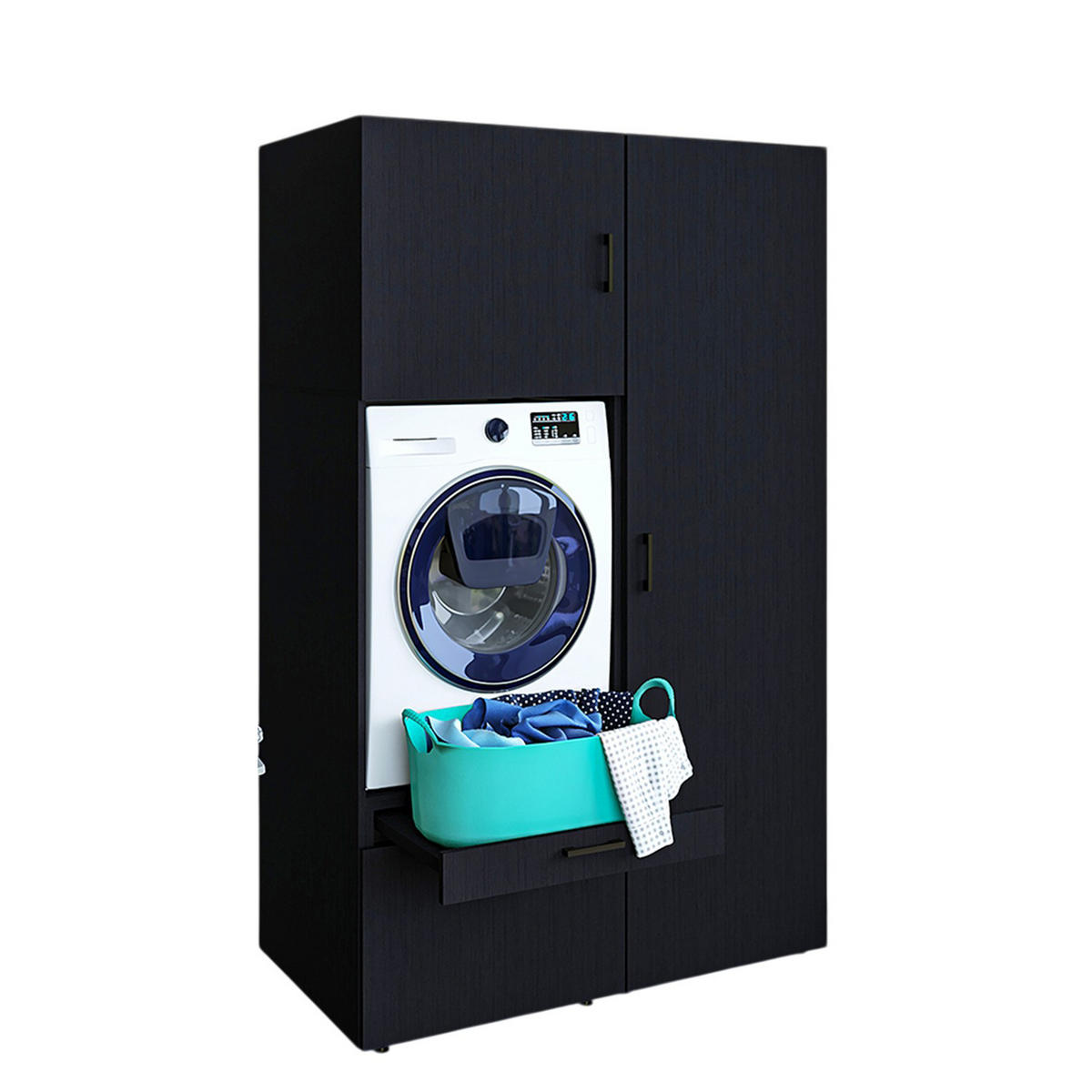 WASCHMASCHINENSCHRANK Serie 2 127cm Breit, 205cm Hoch - Schwarz, Holzwerkstoff (127/205/67cm)