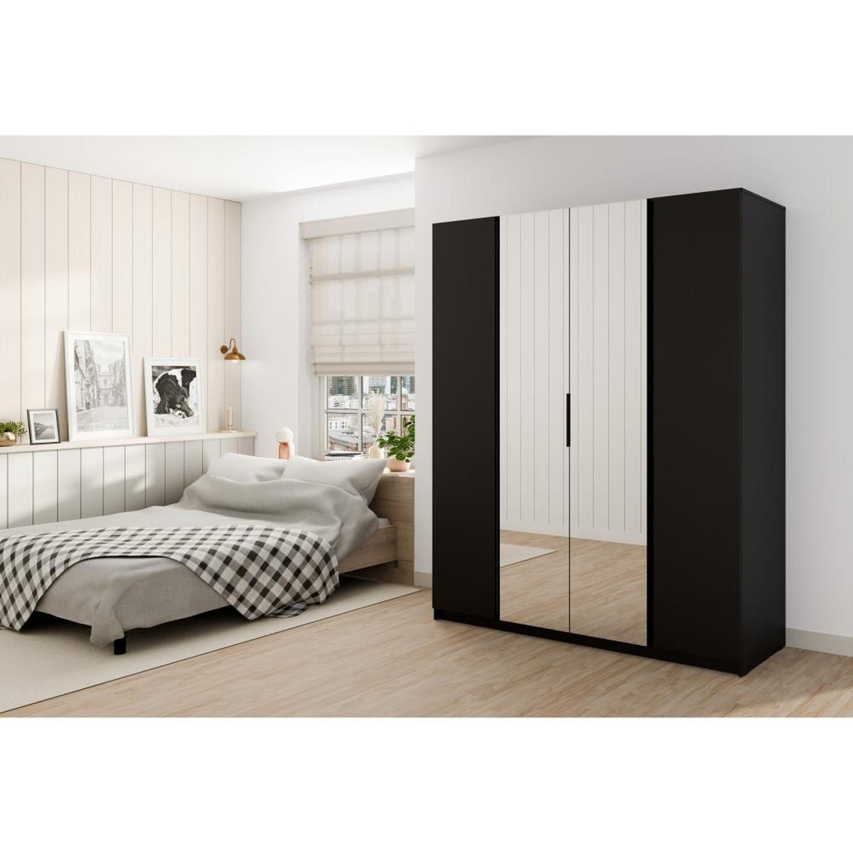 DREHTÜRENSCHRANK Kaya 200/62/239 4-Türig mit zwei Spiegel - Schwarz, Holzwerkstoff (200/239/62cm) - Beautysofa