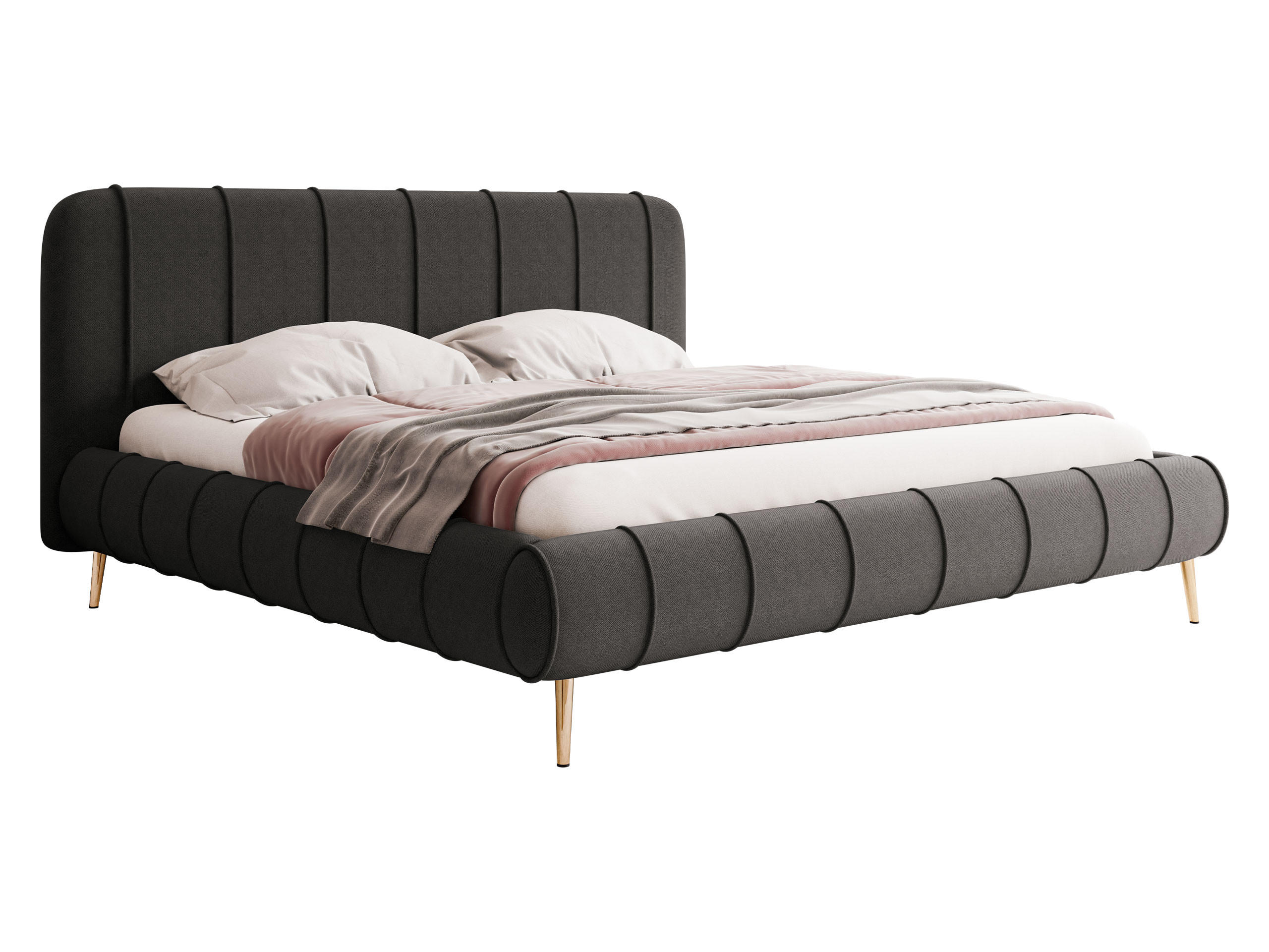 POLSTERBETT Slim XI mit Füße - Dunkelgrau/Goldfarben, Holz/Holzwerkstoff (200/200cm) - MIRJAN24