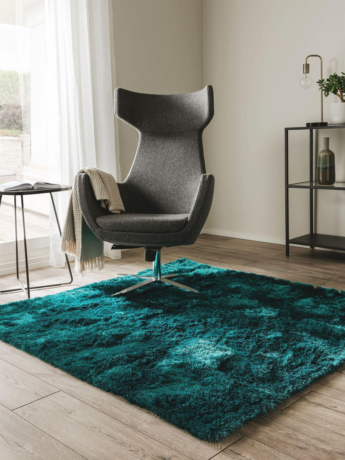 HOCHFLORTEPPICH Whisper Türkis 150x150 cm - Türkis, Textil (150/150cm) - benuta Nest