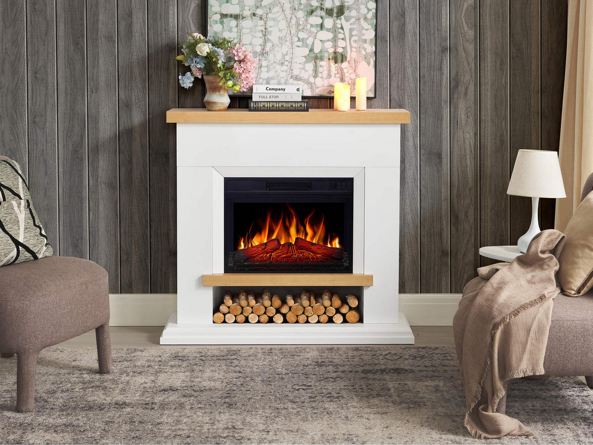 ELEKTROKAMIN Shelford AF23S Weiß – Breite 107 cm, 3D-Flammeneffekt, LED-Beleuchtung, Heizfunktion - Weiß, Glas/Holzwerkstoff (114/104/31cm) - ArtiFlame