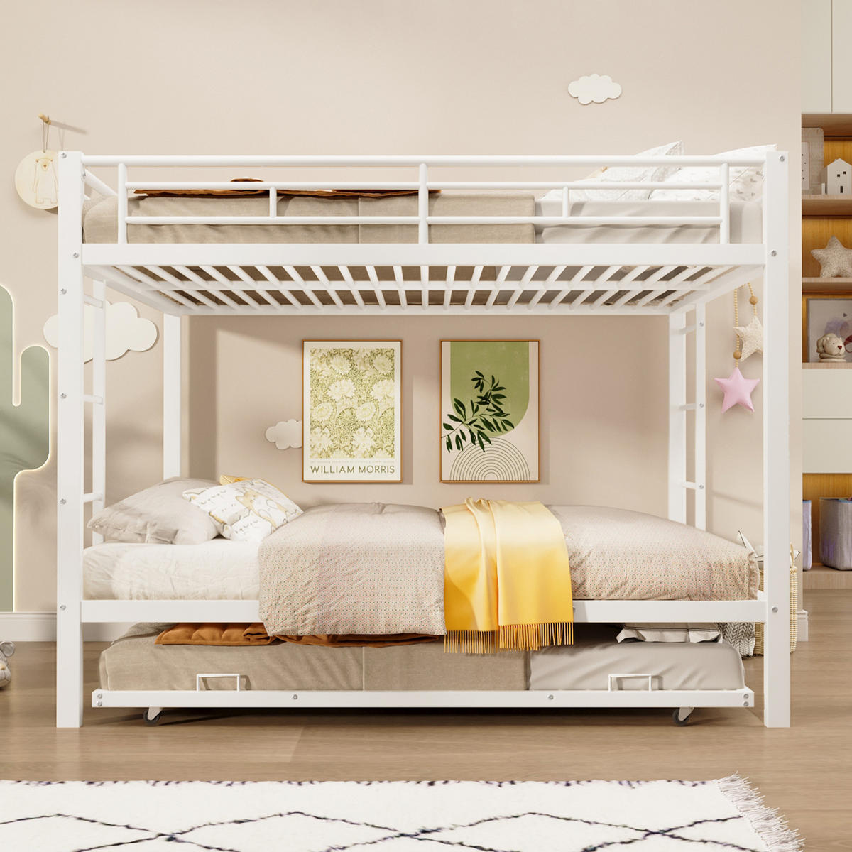ETAGENBETT 140x200cm Weiß Metall Ausziehbett hohe Geländer - Weiß, Metall (140/200cm) - FLIEKS