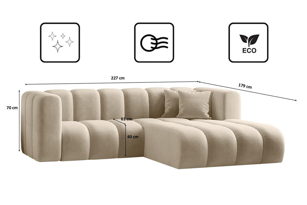 ECKSOFA L-from, Sofa Grand modular stoff Salvador Beige Rechts - Beige, Holz (227/179cm) - Kaiser Möbel