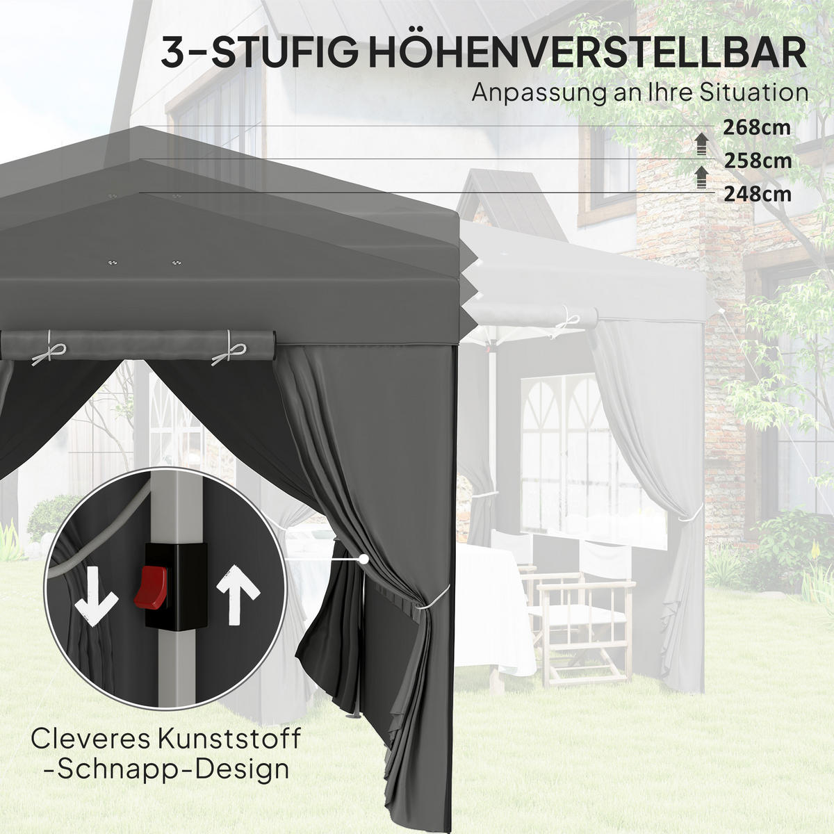 PAVILLON 2,5x2,5 cm - Dunkelgrau, Metall (250/268/250cm) - Outsunny