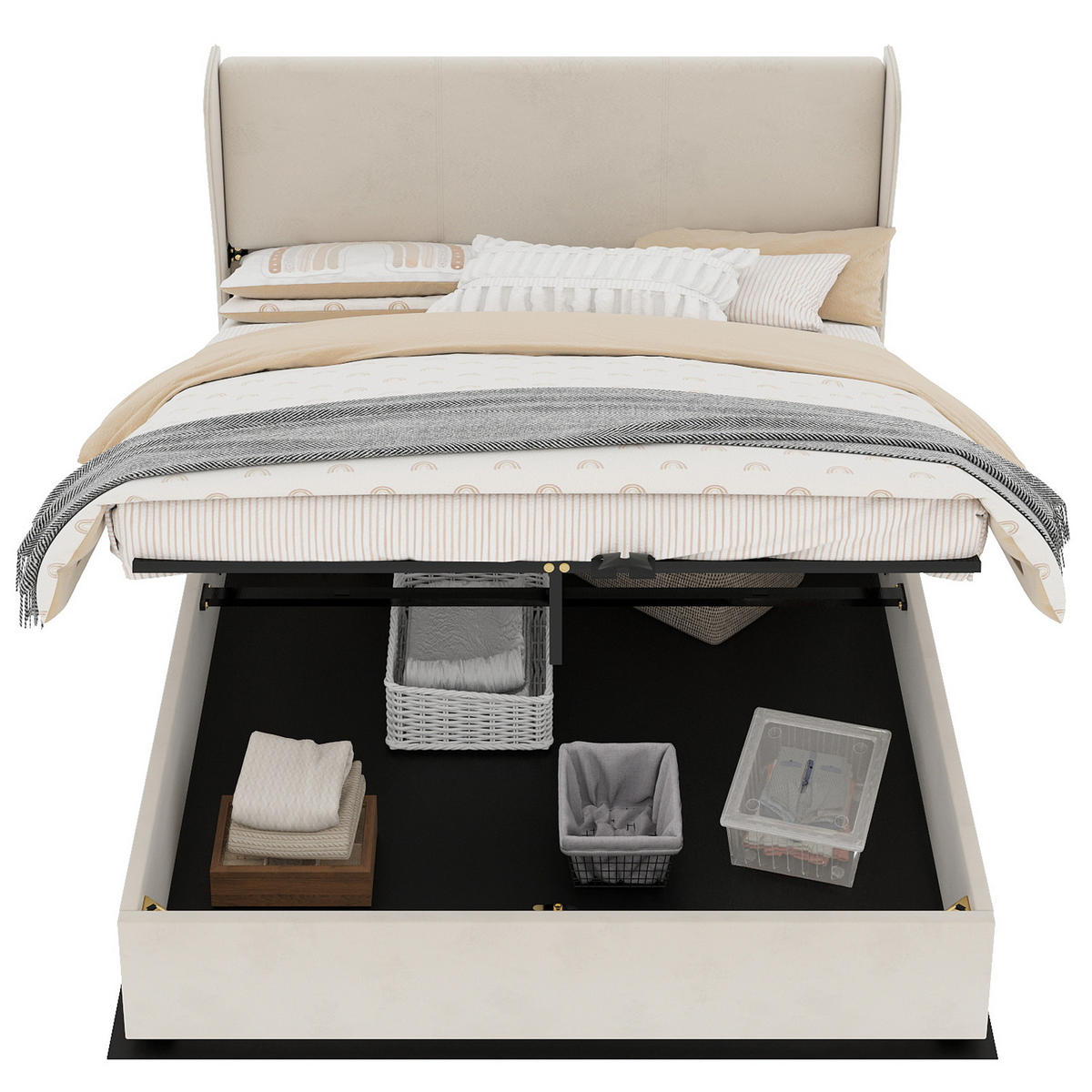 POLSTERBETT 160x200 cm Stauraum hydraulisch beige - Beige, Textil (160/200cm) - Fortuna Lai
