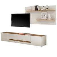 WOHNWAND 2-teilig weiß, Eiche Wotan 300 cm, Schrankwand mit XL-Lowboard - Eiche Wotan/Schwarz, Glas/Holz (300/180/45cm) - Furn.Design