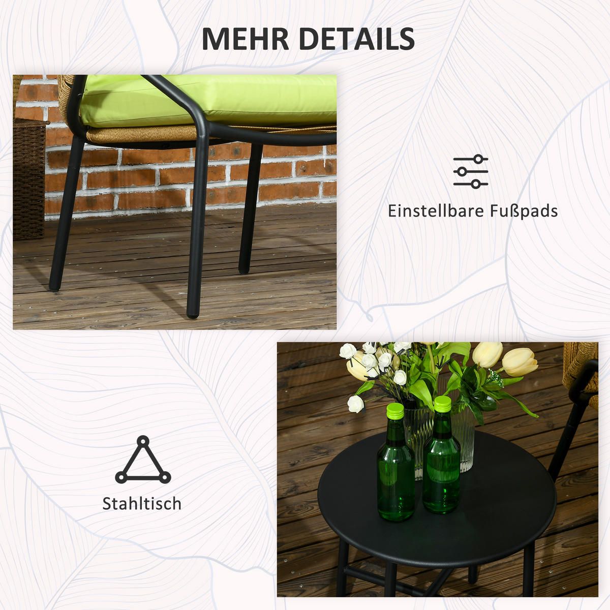 GARTENMÖBEL Set, PE Rattan, Grün - Grün, Kunststoff - Outsunny