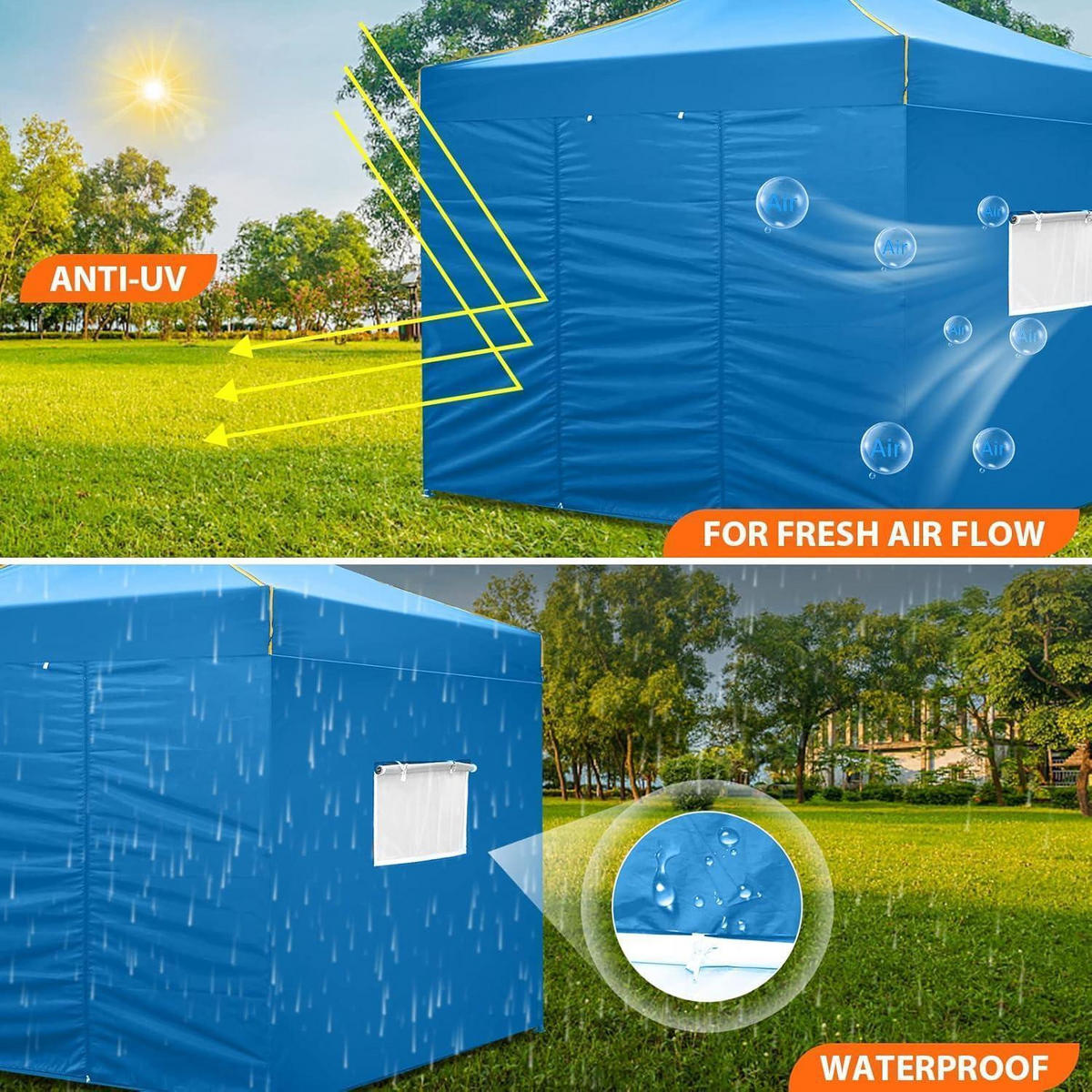 FALTPAVILLON 3 x 3 m wasserdicht mit Seitenwänden Lichtblau - Blau, Textil (299.7/271.8/299.7cm)
