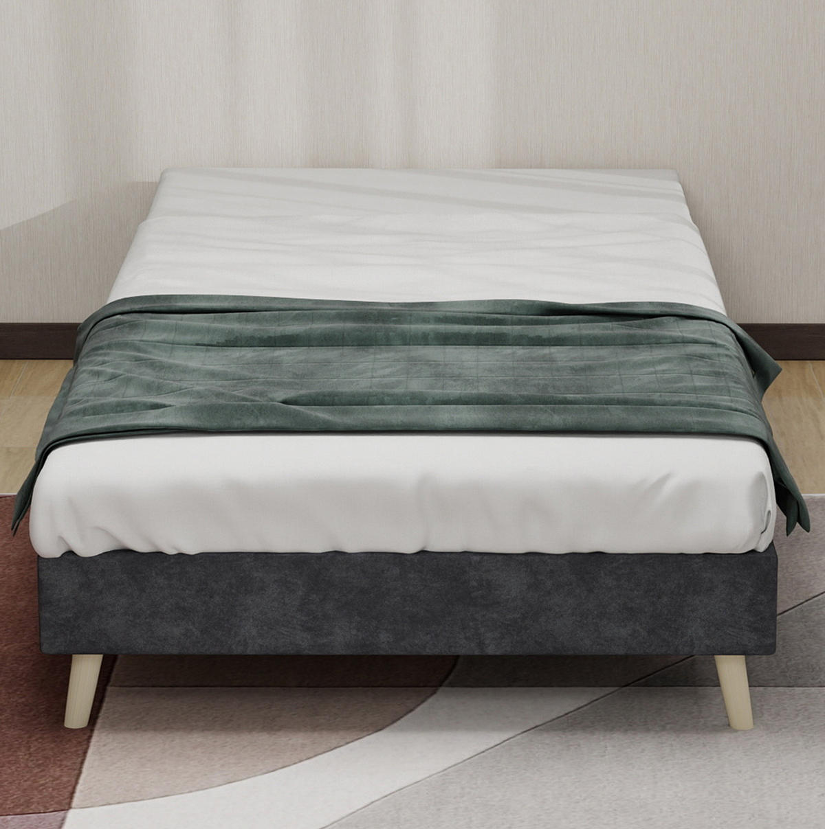 POSTEĽ 90/200 cm sivá bez čela z látky a kovu s úsporným riešením do menšej spálne - sivá, textil (90/200cm) - OKWISH