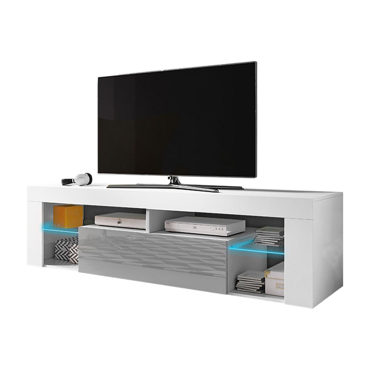 TV-LOWBOARD Bianko Weiß Matt/Grau Hochglanz mit LED, 140 cm - Weiß/Grau, Holzwerkstoff (140/50.5/35cm) - Selsey