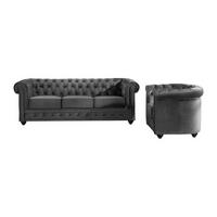 SOFAGARNITUR ohne Schlaffunktion - 4 Personen - Samt, Stoff - Anthrazitgrau - - Anthrazit, Textil (205/72/78cm) - Vente-Unique
