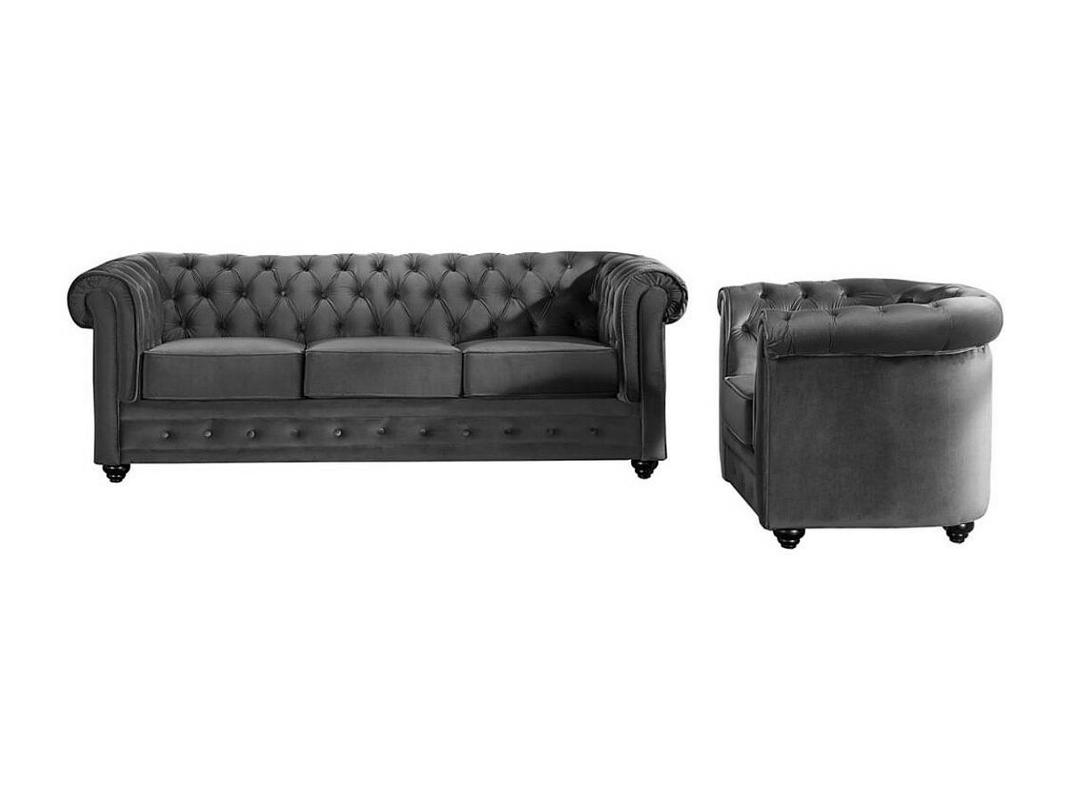 COUCHGARNITUR 3+1 - Samt - Anthrazit - CHESTERFIELD - Anthrazit, Textil (205/72/88cm) - Vente-Unique
