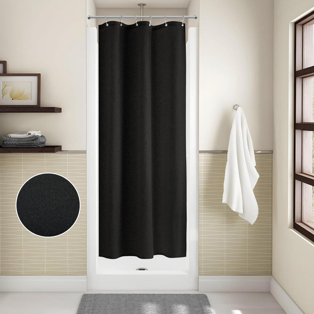DUSCHVORHANG Leinenoptik Schwarz 92 x 182 cm - Schwarz, Textil (92/182cm)