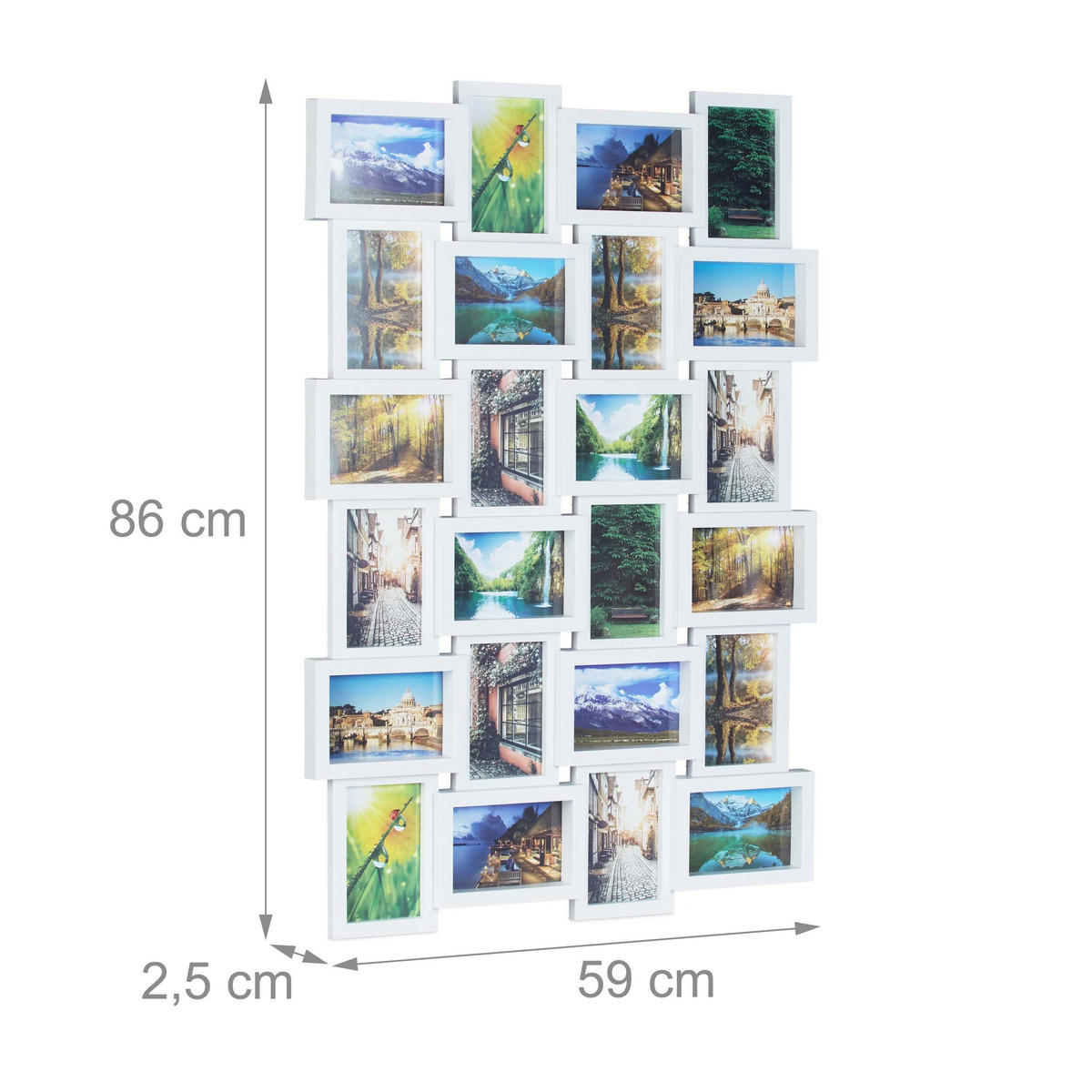 FOTORAM Vit för 24 foton 10x15 cm - Vit, Träbaserade material/Plast (59/2.5/86cm) - Relaxdays