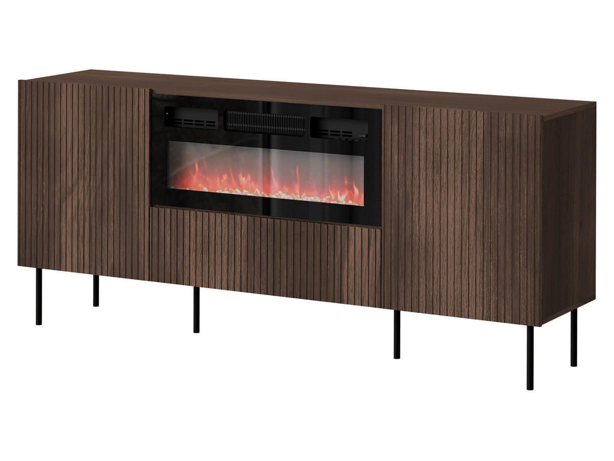 SIDEBOARD Tacos 180 mit Elektrische Kamin - Schwarz/Braun, Holzwerkstoff/Metall (181/81/42cm) - MIRJAN24