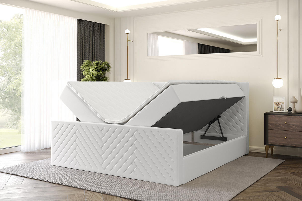 BOXBETT mit Matratze und Lattenrost - VEXA-Z - 120x200 - Weiß Kunstleder - Weiß, Holzwerkstoff (120/200cm) - ALTDECOR