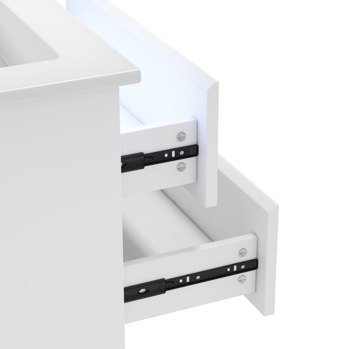 WANDHÄNGENDER 61x46x45 cm Weiß aus Keramik & Spanplatte mit Radarsensor-LED & 2 Schubladen - Weiß, Holzwerkstoff (61/45/46cm) - Modfu